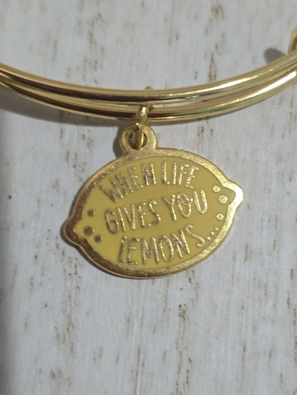 Alex and Ani Gold Tone Charm Bangle with Lemon Motto